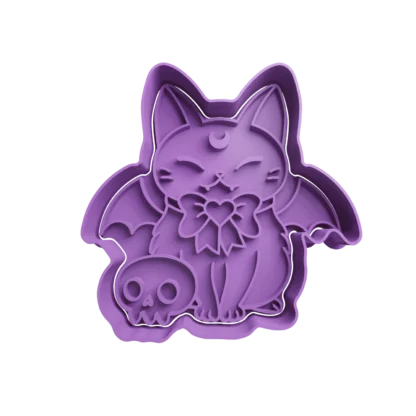 Gato Vampiro Halloween Cortante Para Galletitas push gatito vampiro con alas y calavera copia