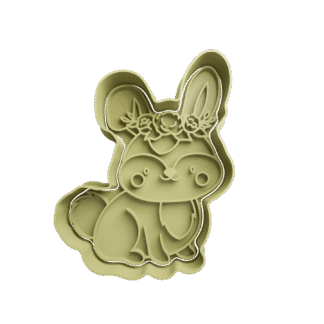 Conejo De Pascua Sentado Con Flores Cortante Para Galletitas